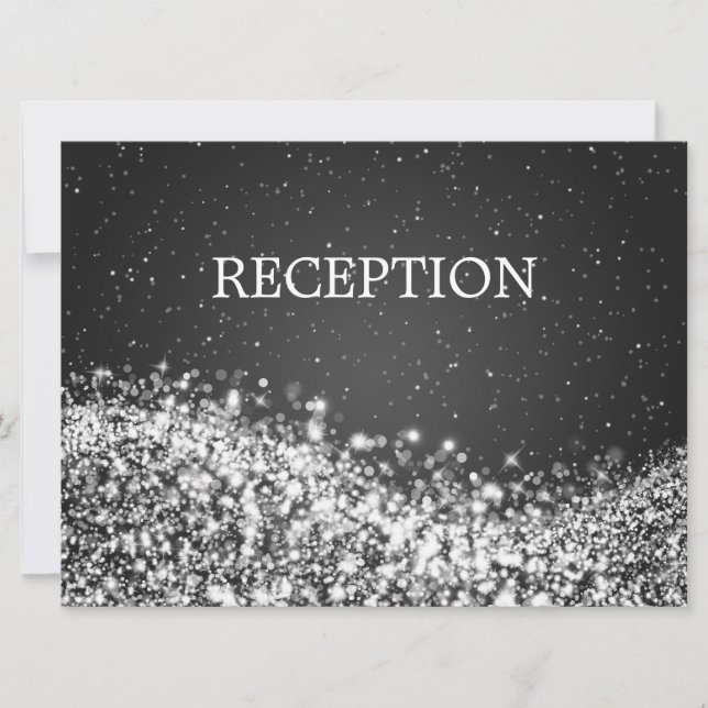 Elegant Reception Sparkling Wave Black Invitation (Front)