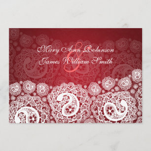 Elegant Reception Star Paisley Lace Red Invitation