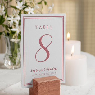 Elegant Reception Wedding Simple Dusty Rose White Table Number
