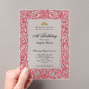 Elegant Red 18th Birthday Debut Acrylic Invitations
