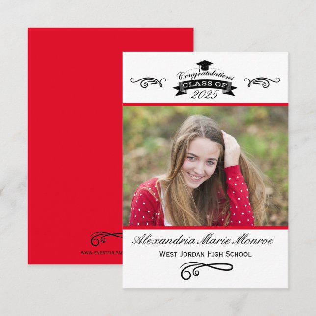 Elegant Red - 3x5 Graduation Announcement (Front/Back)