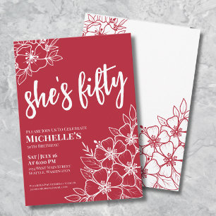 Elegant Red 50th Birthday Party Invitation