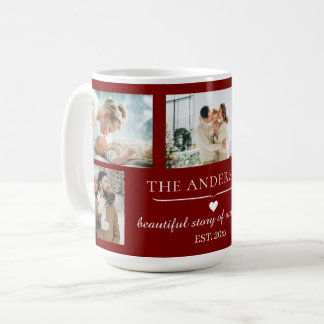 Elegant Red 5-Photo Family Collage Custom Coffee Mug