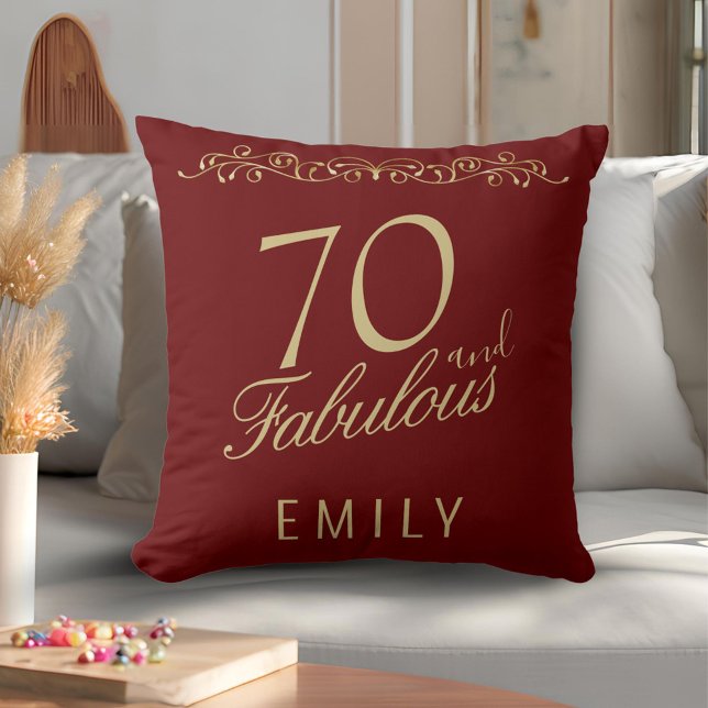 Elegant Red 70 and Fabulous Ornament 70th Birthday Cushion (Creator Uploaded)