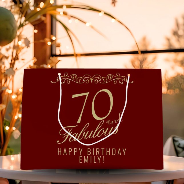 Elegant Red 70 and Fabulous Ornament 70th Birthday Large Gift Bag (Creator Uploaded)