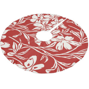 Elegant Red Abstract Floral Illustration Pattern Brushed Polyester Tree Skirt