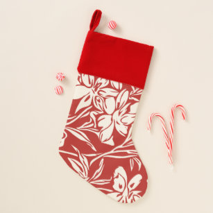 Elegant Red Abstract Floral Illustration Pattern Christmas Stocking
