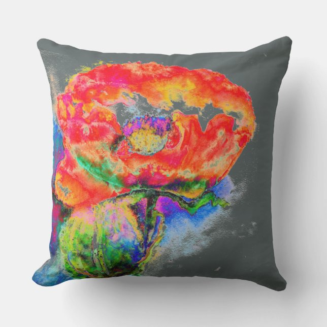 Elegant red abstract floral watercolor painting cushion (Front)