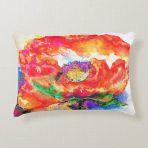 Elegant red abstract floral watercolor painting decorative cushion