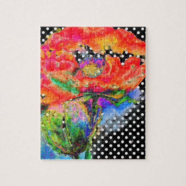 Elegant red abstract floral watercolor painting jigsaw puzzle (Vertical)