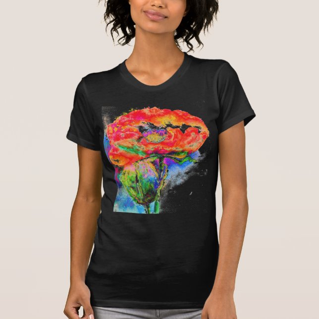Elegant red abstract floral watercolor painting T-Shirt (Front)