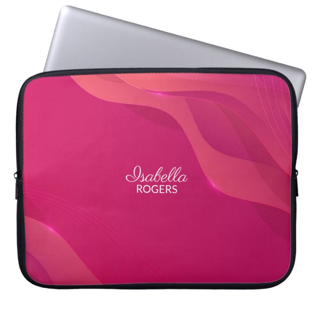 Elegant Red Abstract Waves with Customisation Laptop Sleeve (Front)