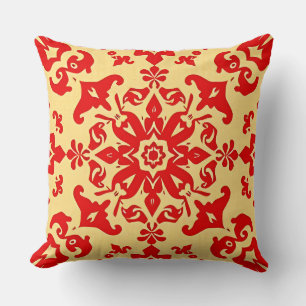 Elegant Red and Beige Ornamental Pattern Cushion