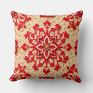Elegant Red and Beige Ornamental Pattern Cushion