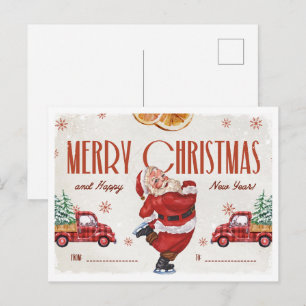 Elegant Red and Beige Watercolor Christmas Postcard
