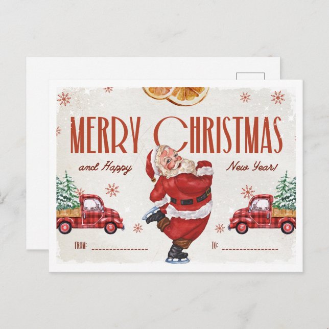 Elegant Red and Beige Watercolor Christmas  Postcard (Front/Back)