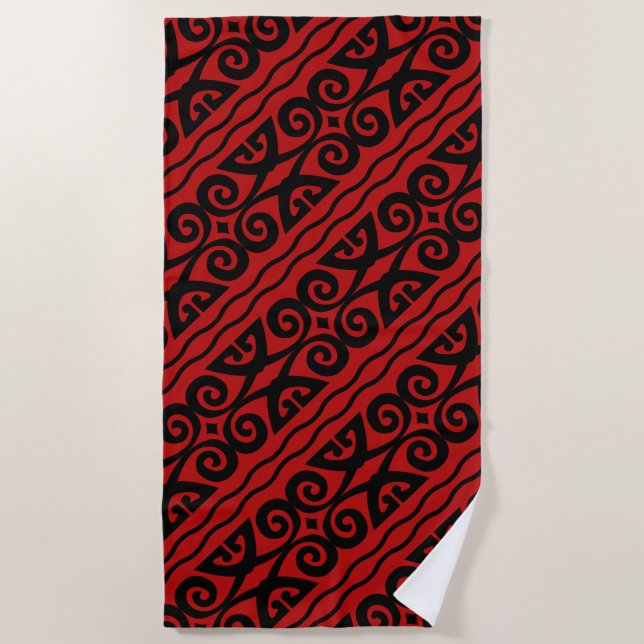 Elegant Red And Black Beach Towel (Front)