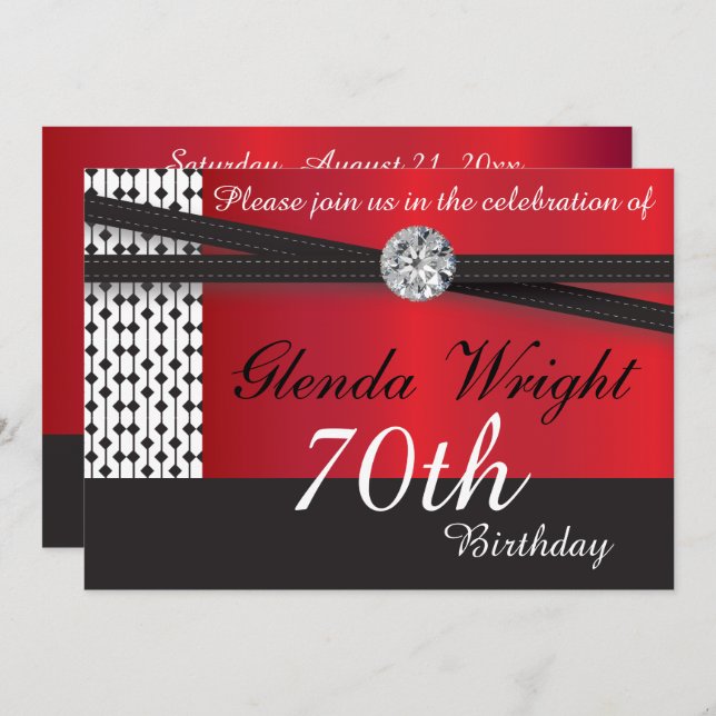 Elegant Red and Black Birthday Party Invitation (Front/Back)