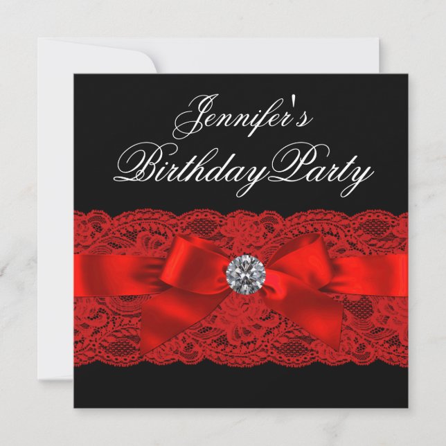 Elegant Red and Black Birthday Party Invitation (Front)