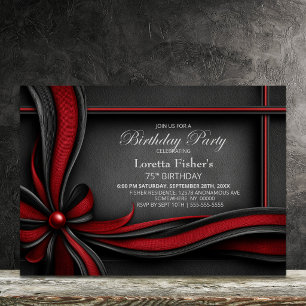 Elegant Red and Black Bow 75th Birthday Party Invitation