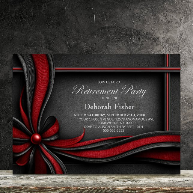 Elegant Red and Black Bow Retirement Party Invitation (Creator Uploaded)