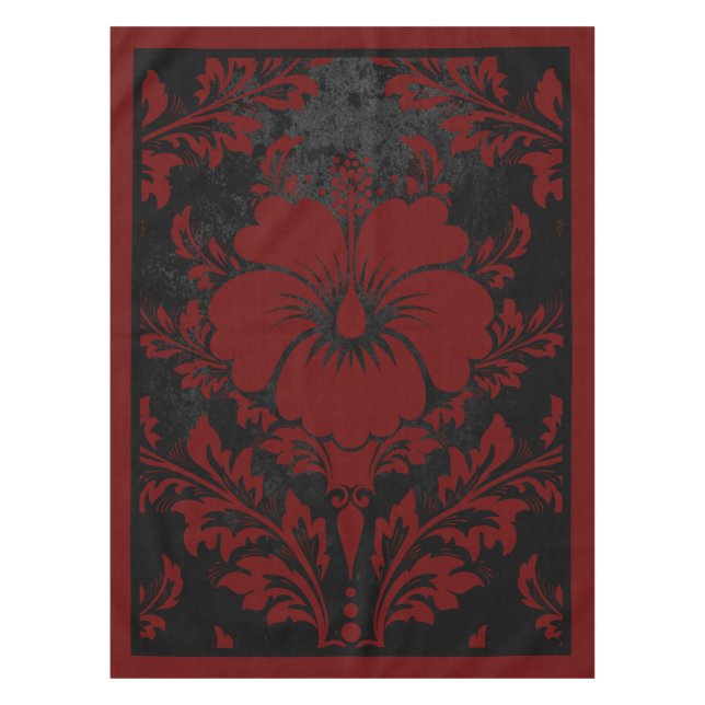Elegant red and black damask elegant tablecloth (Front)