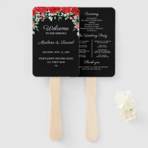 Elegant Red And Black Floral Wedding program