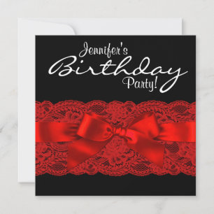Elegant Red and Black Lace Birthday Party Invitation