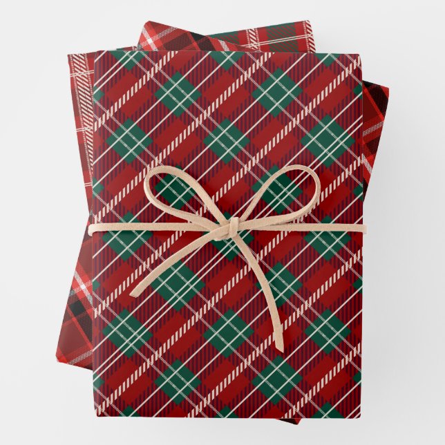Elegant Red and Black Plaid Pattern Wrapping Paper Sheet (In situ)
