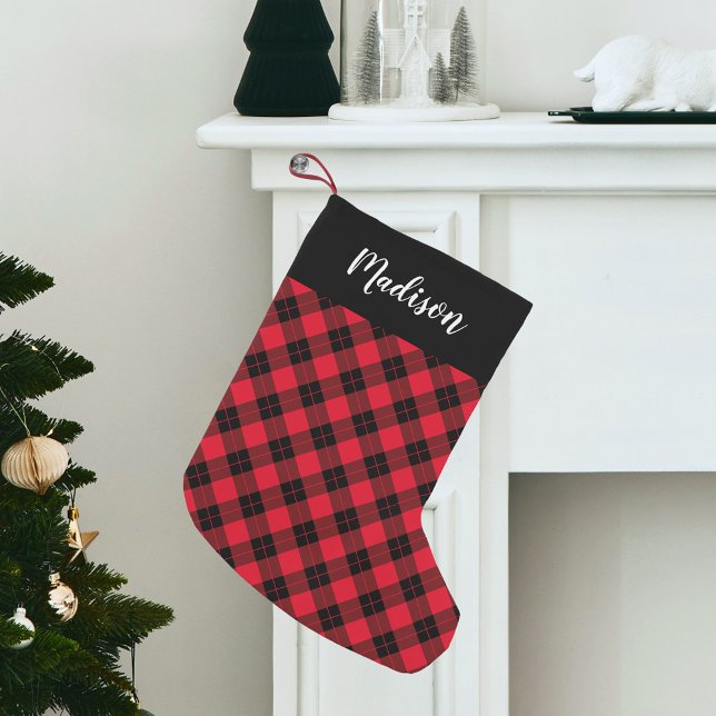 Elegant Red and Black Plaid Personalised Small Christmas Stocking (Creator Uploaded)