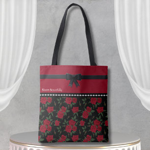 Elegant Red and Black Rose Tote Bag Classic Design