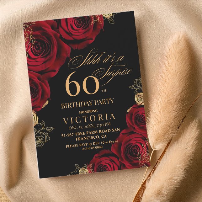Elegant Red and black Roses 60th Birthday  Invitation (Creator Uploaded)