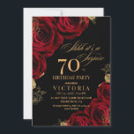 Elegant Red and black Roses 70th Birthday  Invitation<br><div class="desc">Stylish modern floral Birthday party invitation. Elegant handwritten calligraphy combined with a modern font on a black background complement each other and look harmonious at the same time.</div>