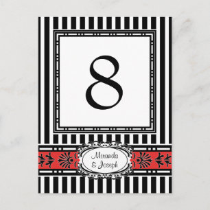 Elegant Red and Black Wedding Table Numbers Postcard