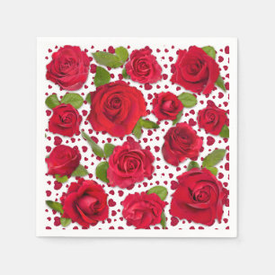 Elegant Red And Dark Pink Floral Roses Pattern Napkin