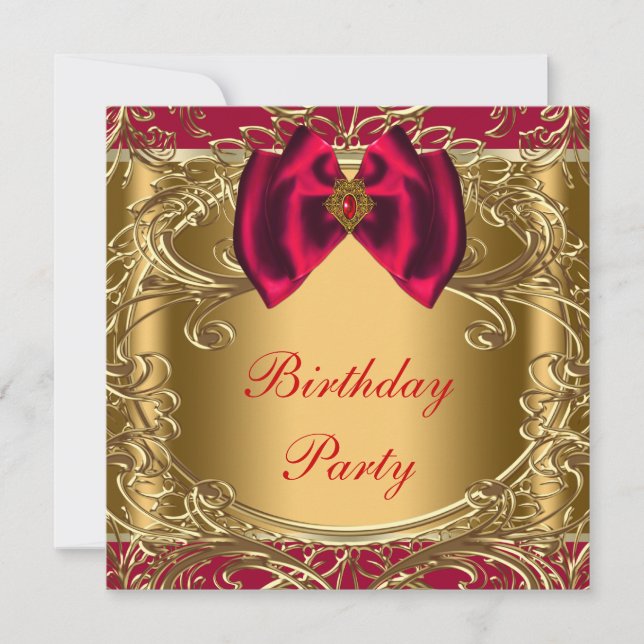 Elegant Red and Gold Birthday Party Invitation (Front)