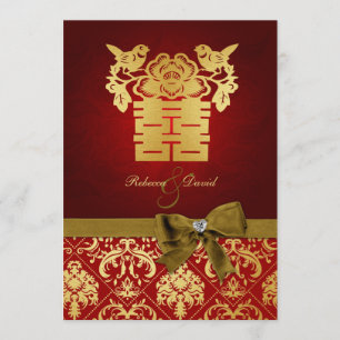 Elegant Red and Gold Chinese Double Happiness Invitation