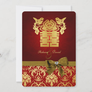 Elegant Red and Gold Chinese Double Happiness Invitation