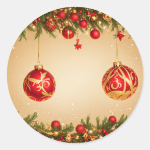 Elegant Red and Gold Christmas Ornament Frame Classic Round Sticker