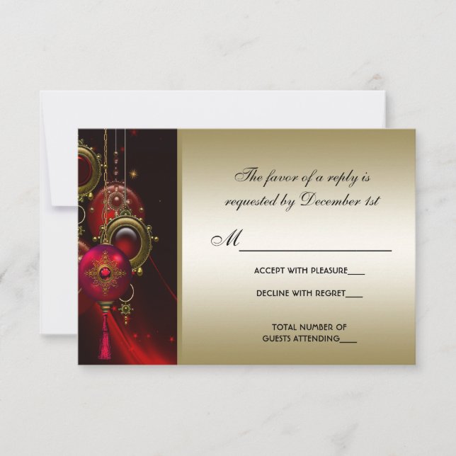 Elegant Red and Gold Christmas Party RSVP Card (Front)