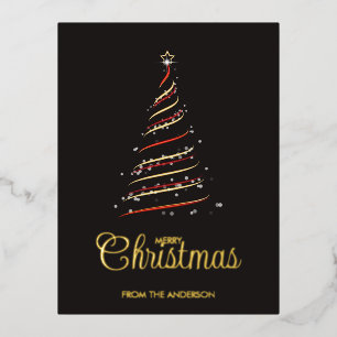 Elegant Red and Gold Christmas Tree Gold Foil Holiday Postcard