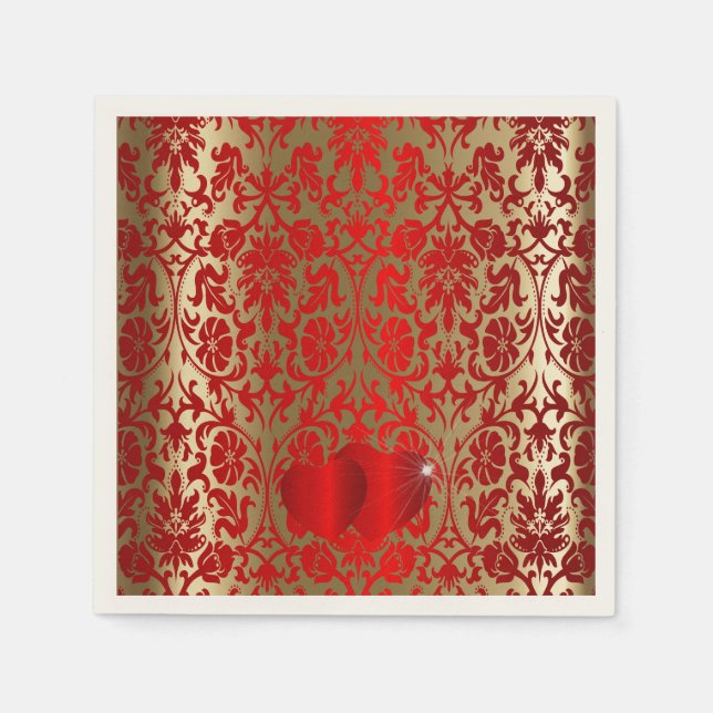 Elegant Red and Gold Damask Pattern Napkin (Front)