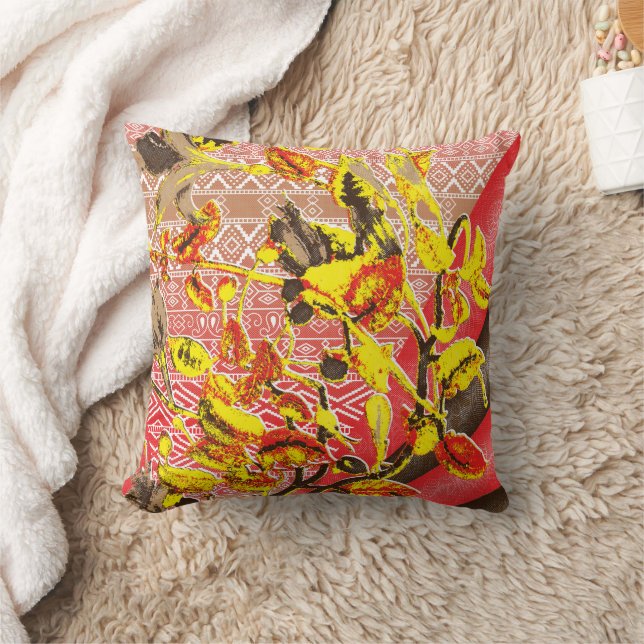 Elegant red and gold fabric with intricate floral  cushion (Blanket)