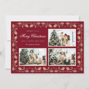 Elegant Red and Gold Family Photo Christmas Holiday Card