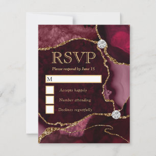Elegant Red and Gold Faux Glitter Marble Agate RSVP Card