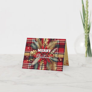 Elegant Red and Gold Festive Plaid  Card
