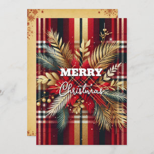 Elegant Red and Gold Festive Plaid  Holiday Card