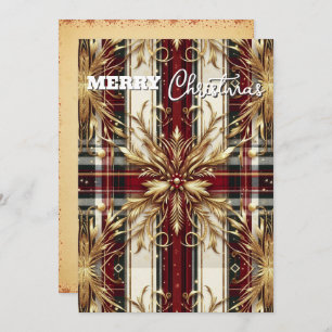 Elegant Red and Gold Festive Plaid  Holiday Card