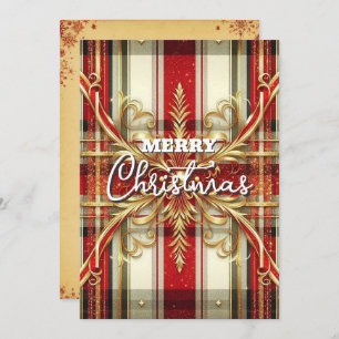 Elegant Red and Gold Festive Plaid  Holiday Card