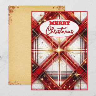 Elegant Red and Gold Festive Plaid  Holiday Card
